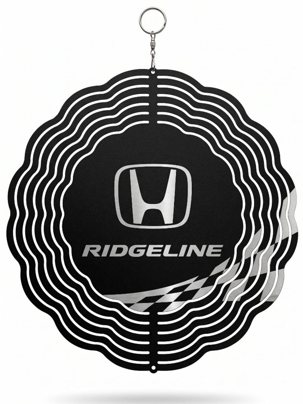 10" Honda Ridgeline Checkered Flag Kinetic Wind Spinner - Black Metal Yard Decor
